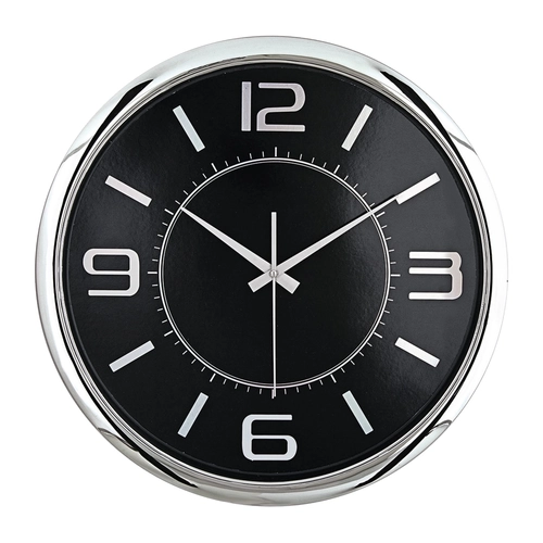 HELLEN404 SİYAH-GÜMÜŞ METALİZE ÇERÇEVE DUVAR SAATİ (420MM)